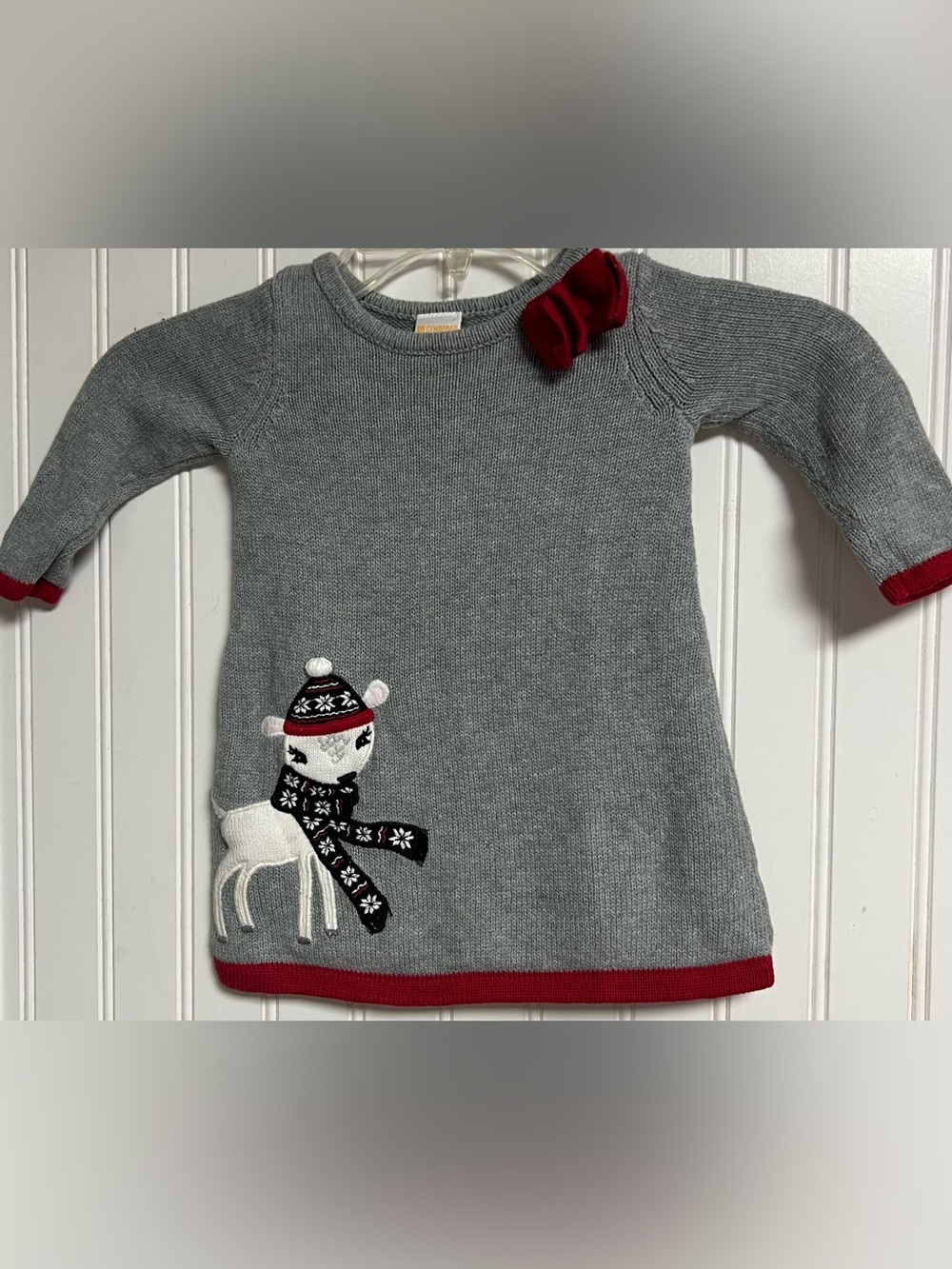 Gymboree Christmas Reindeer Sweater Dress Gray Red Size 12/18 Months